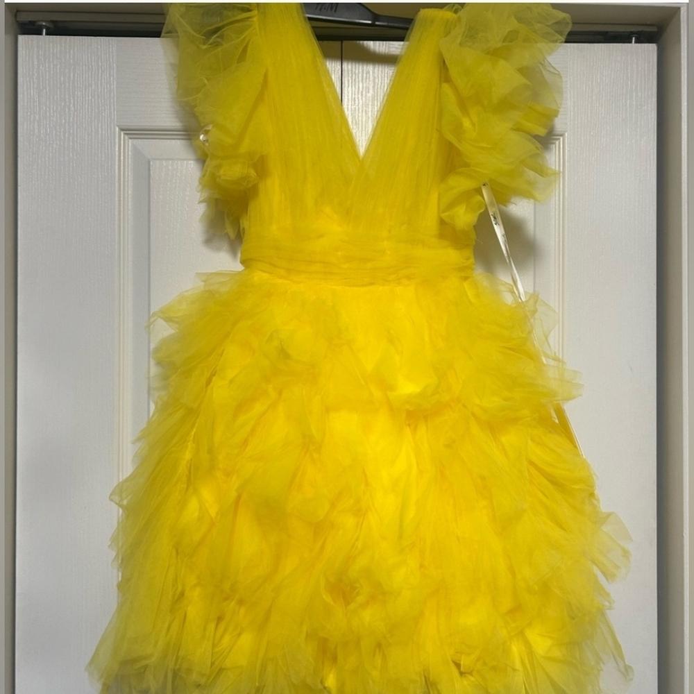 Mac Duggal Yellow Tulle Dress - Picture 6 of 11